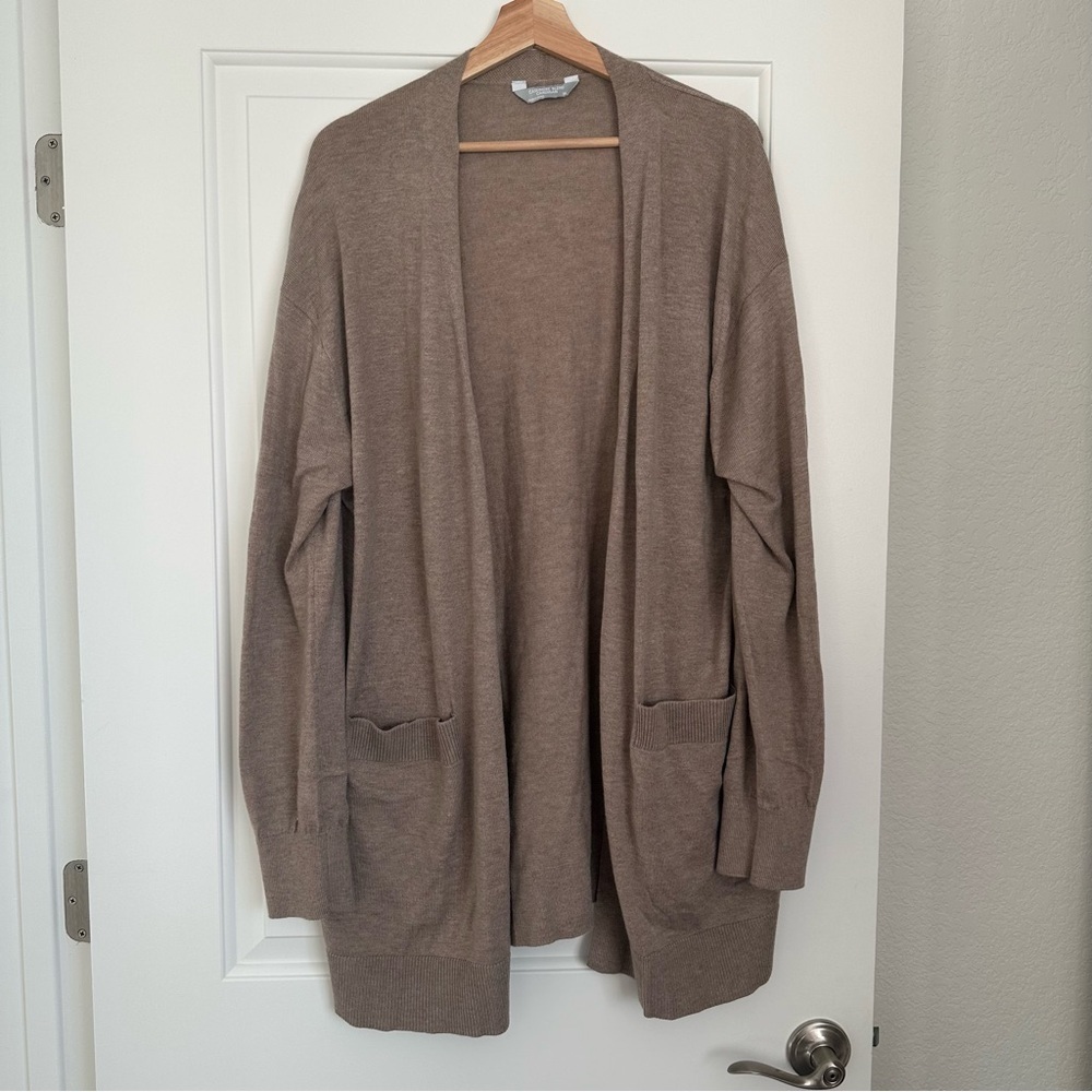 Women's Tan Open Front Cashmere Blend Cardigan Sweater